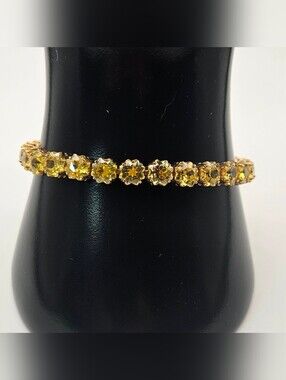 Vintage UTC 925 Sterling Vermeil Yellow Stone Tennis Link Bracelet China Signed